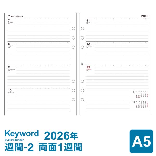 システム手帳リフィル 2026年版 A5 6穴 キーワード 週間-2 1月/4月始まり両対応 WAR...