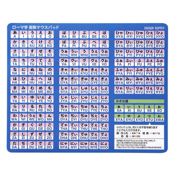 【お取り寄せ】サンワサプライ ローマ字変換マウスパッド ブルー MPD-OP17RL8BL