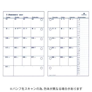 ☆アシュフォード 2027年版システム手帳リフィル 月間ダイアリー カレンダー式 MINIミニ6 日曜始まり ASHFORD 0032-027