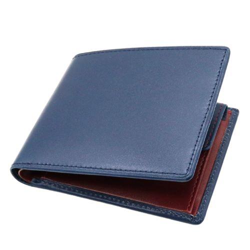 モルフォ ヘレナ Sinceroシンチェーロ 二つ折り財布 小銭入れ付札入 本革 ネイビー×ボルドー...