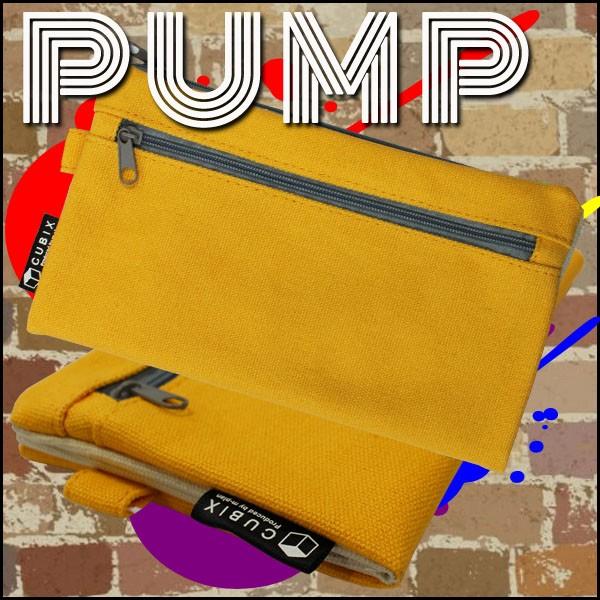CUBIXパンプ PUMP イエロー×グレー ツートンカラー ペンポーチ ペンケース 大容量 筆箱 ...