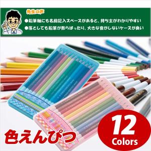 先生オススメ色鉛筆《12色》 プラスチックケース 無地 シンプル 色鉛筆（いろえんぴつ） 子供 12色 男の子 女の子 ブルー/ピンク メール便可｜bunguo-no-osk