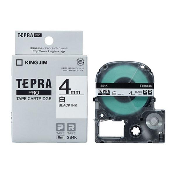 キングジム テプラ テープ ＰＲＯテープカートリッジ　白ラベル 4mm （黒文字） SS4K