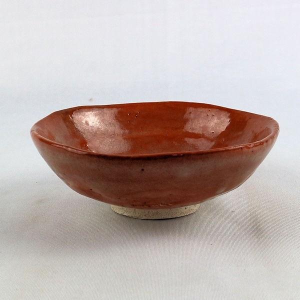 茶道具　抹茶茶碗　「編笠型　赤茶碗」　釜印有り　