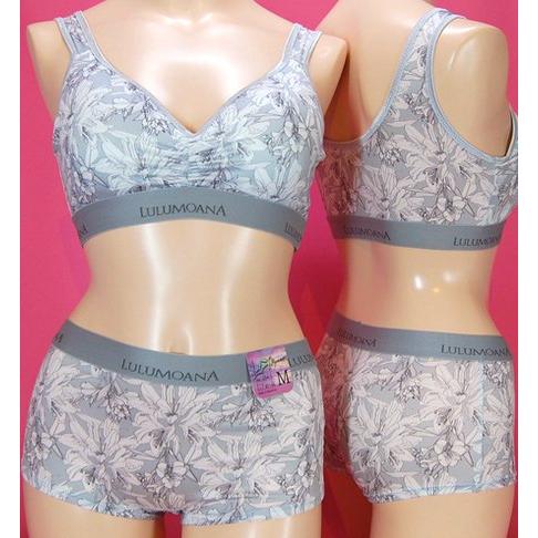 【Lulu Moana】スポーツ南国フラワー柄ハーフトップブラとボクサーショーツのセット
