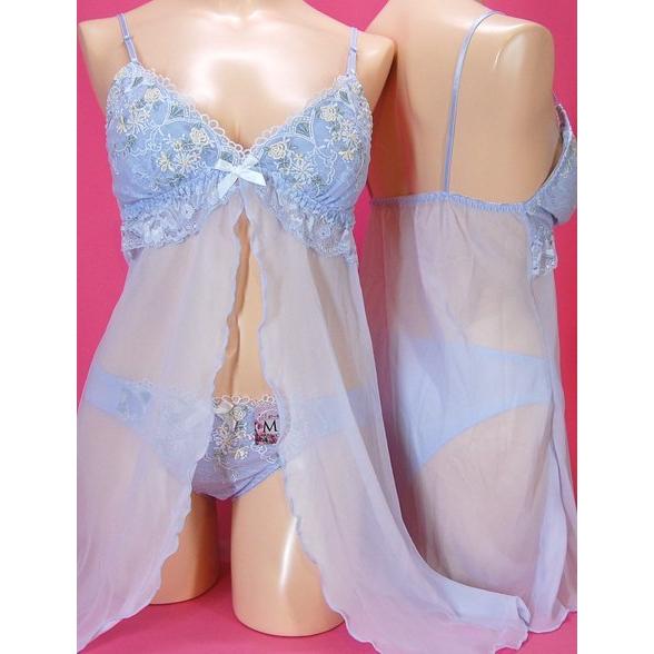 【Pure Chere】お花パステル刺繍前開きスリップとショーツのセット