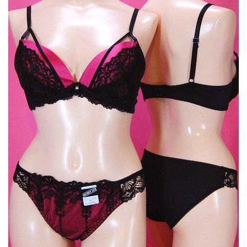 【SECRET JAM】ケミカルレースマットサテンブラとショーツのセット