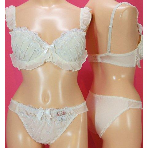 【Pure Cherie】デイジー刺繍シフォンメロウブラとショーツのセット