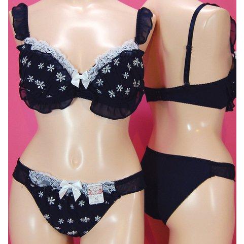 【Pure Cherie】デイジー刺繍シフォンメロウブラとショーツのセット