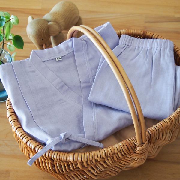 甚平 子供 ガーゼ 和晒（わざらし）キッズ シフォンビオラ 夏休み ふあふあ やわらか リラックス ...