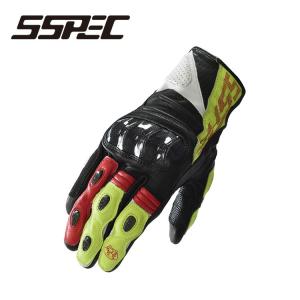 [SSPEC]　バイク用　レーシング レザーグローブ スマホタッチ 革手袋 通気 防風 バイク用品 防水 7112 Black/Yellow/Red/Grey｜business-japan