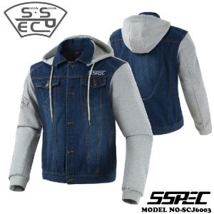 [SSPEC] オリジナルデザイン　バイク用　デニム　パーカー　レーシング　パッド付　青/黒　2色選択　S~XXL