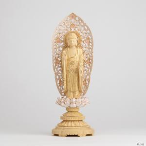 仏像 阿弥陀如来 東 柘植製/ツゲ 丸座 3寸 金泥書 真宗大谷派/東派