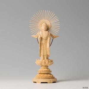 仏像 舟立阿弥陀如来 柘植製/ツゲ 丸座 3寸 金泥書 浄土宗・時宗 /あみ