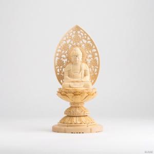 仏像 釈迦如来 座像 柘植製/ツゲ 丸座 2寸 金泥書 曹洞宗・臨済宗
