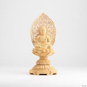 仏像 釈迦如来 座像 柘植製/ツゲ 丸座 2寸 金泥書 曹洞宗・臨済宗