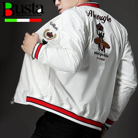 スタジャン メンズ オラオラ系 トラックジャケット 刺繍 MA1 ma-1 エンブレム ライン イタ...