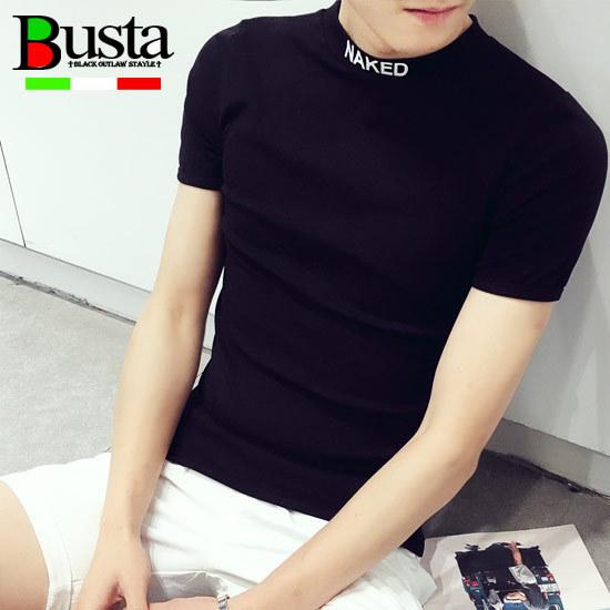 Tシャツ メンズ オラオラ系 Tシャツ 半袖 ハイネック ネックロゴ 細身 インポート オラオラ系 ...