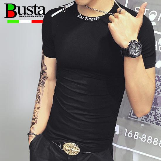 Tシャツ メンズ オラオラ系 Tシャツ メンズ 半袖 刺繍 ネックロゴ ジッパー インポート オラオ...