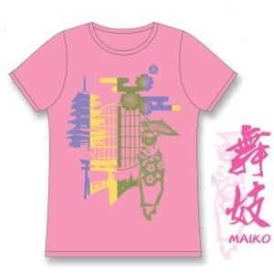 JAPAN 舞妓 MAIKO レディース シャツ Tシャツ 桜カラー 和柄 半袖 綿100％ 半そで ティーシャツ｜butler