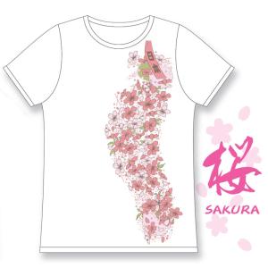 JAPAN 桜 SAKURA レディース シャツ Tシャツ 白 和柄 半袖 綿100％ 半そで ティーシャツ｜butler