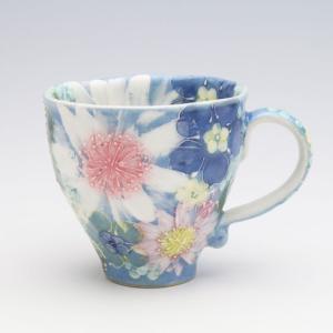 ゆずりは工房　カップ＆ソーサー　青彩ローズ　薔薇　花柄　陶器　瀬戸焼 工房ゆずりは 瀬戸焼 食器 カップ&ソーサー 色彩花 ティーカップ