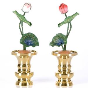 ゲキヤス仏壇店 常花 仏具 「アルミ常花 7寸9本立 彩色 一対」 常花 小