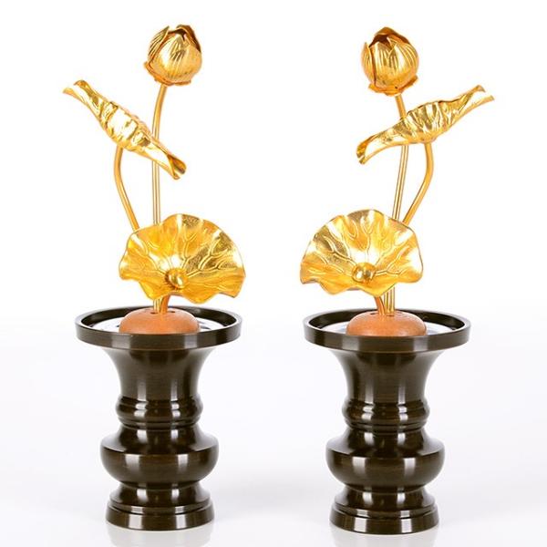 常花 仏具 「アルミ常花 3寸3本立 金色」 小常花 仏具 仏壇用 造花 仏具用品 お供え 供花 仏...