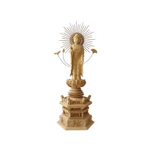 仏像 白檀 大日如来 真言宗 六角台座 飛天光背 金泥書 2.5寸 木彫 仏具