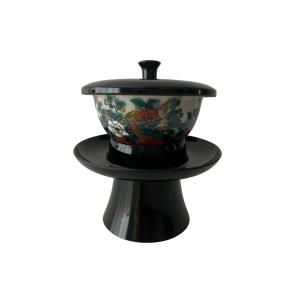 九谷焼 高茶台 湯呑 セット 黒 茶湯器 仏具 : 仏壇職人 関工作所