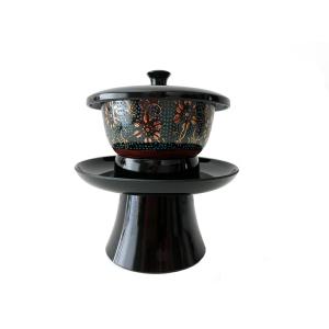 九谷焼 高茶台 湯呑 セット 黒 茶湯器 仏具 : 仏壇職人 関工作所