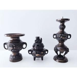 仏具 孔雀三具足 京色 3.5寸 仏具セット 浄土宗 禅宗 日蓮宗 天台宗