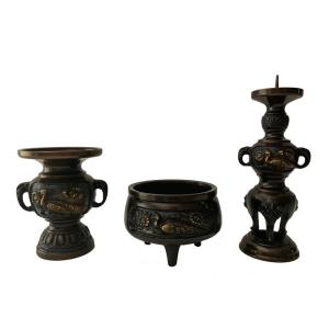 仏具 三具足 仏具 孔雀三具足 京色 4.5寸 仏具セット 浄土宗 禅宗 日蓮宗 天台宗