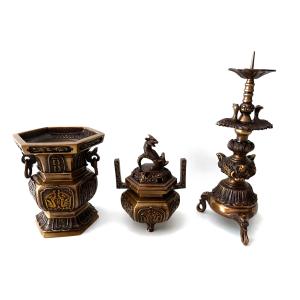 国産 仏具 木瓜菖蒲型三具足 4.0寸 仏具セット 浄土真宗本願寺派 西