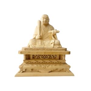 仏像 大日如来 柘植 六角鬼面麒麟台座 二重火炎光背 眼入 仏切金 3.0寸