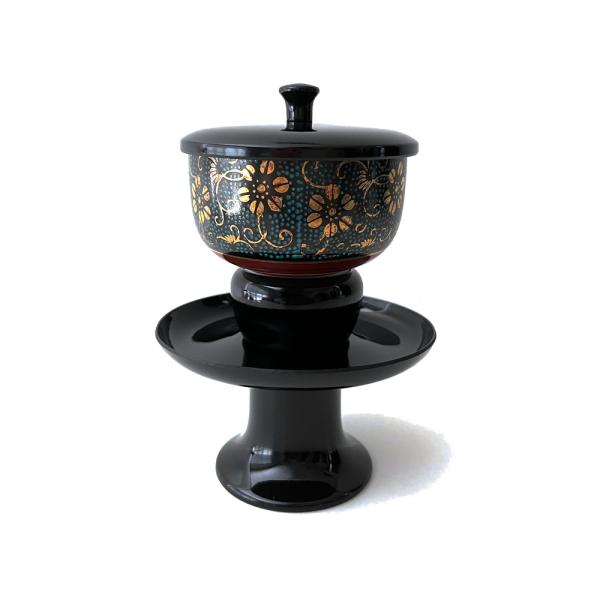 高茶台 湯呑 セット 黒 九谷焼 茶湯器 仏具