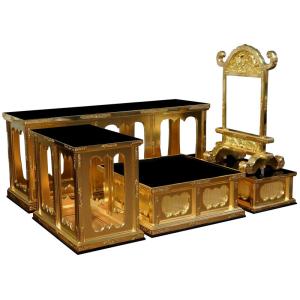 仏具 寺院用 高田派 登高座 2尺1寸 5点1組 向机 脇卓 礼盤 磬台 ろう台の台 金具打