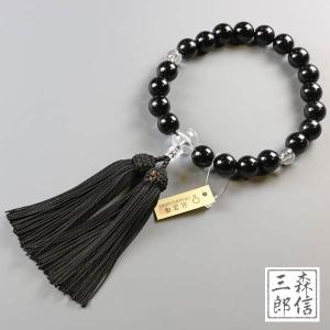 数珠 男性用 艶あり縞黒檀 赤瑪瑙仕立て 正絹房 京念珠( 京念珠 天然石