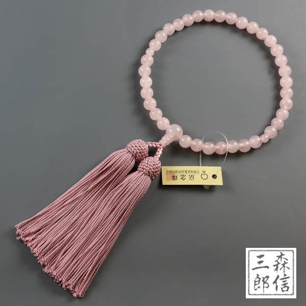 数珠 女性用 紅水晶 ローズクオーツ 7mm 正絹房(房色・灰桜) 京都製 日本製 国産品(京念珠 ...