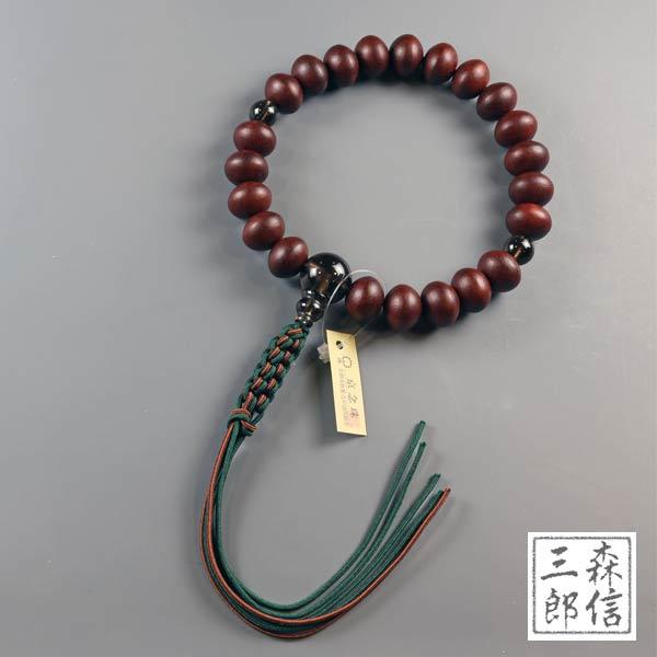 数珠 男性用 浄土真宗 紫檀 22玉 茶水晶仕立 正絹房 (房色・緑 茶) みかん玉 本式数珠 (京...