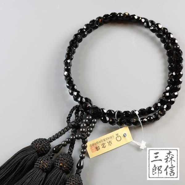 数珠 浄土真宗 女性用 二輪数珠 ガラス玉 (房色・黒) 本式数珠 正式(京念珠 カット玉 二重 念...