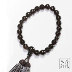 数珠 男性用 艶あり縞黒檀 赤瑪瑙仕立て 正絹房 京念珠( 京念珠 天然石