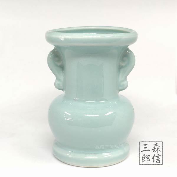 【日本製 仏具】陶器製 青磁 花立て 5.0寸(青磁色)(高さ15cm 口径9.9cm 横幅10cm...