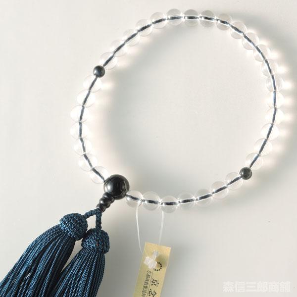 数珠 女性用 約8ミリ 本水晶 青虎眼石 正絹房 (京念珠 天然石 青虎眼石 タイガーアイ 青虎目 ...