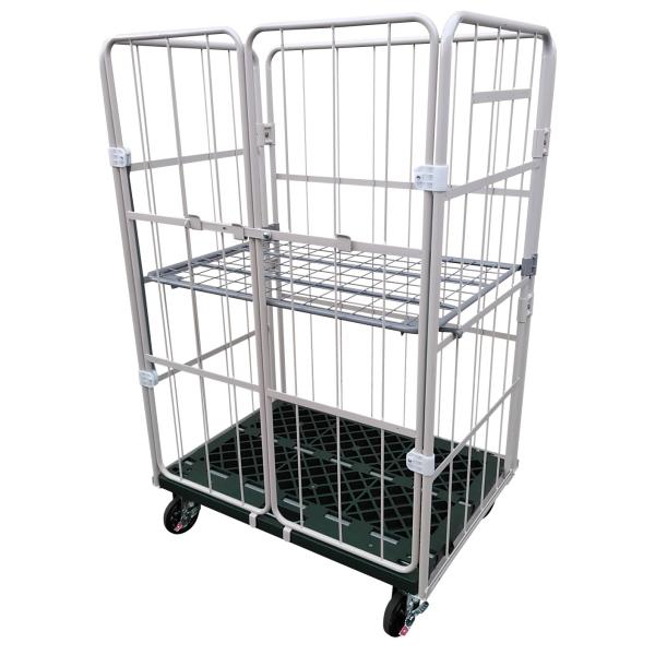 W1100×D800×H1700mm　跳ね上げ中間棚付観音扉カゴ台車　ヤマト モビリティ＆Mfg.　...