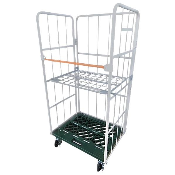 W1100×D800×H1700mm　跳ね上げ中間棚付カゴ台車　ヤマト モビリティ＆Mfg.　鉄ジョ...