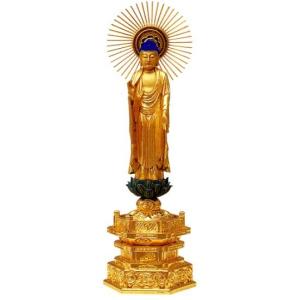 阿弥陀如来立像 20cm 天然木製(柘植ツゲ) 阿弥陀仏 木彫仏像 阿弥陀様