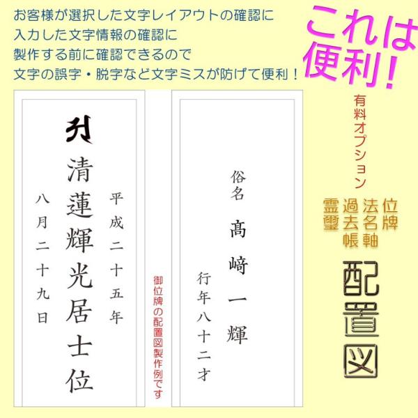 仏具【製作前に確認できる有料オプション：配置図】本体（位牌・法名軸・過去帳・霊璽）と文字入れ代は別売...