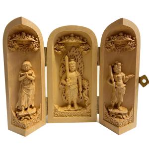 不動三尊・不動明王・こんがら童子・せいたか童子】総柘植材三開仏 仏