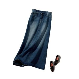 デニムスカート　マキシ丈　デニムブルー　スリム　Aライン　ウェストゴム　可調節　ストレッチ性　シンプルデザイン　M　L　XLサイズ選べ